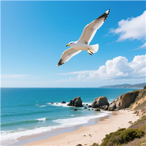 蓝色天空大海海鸟海岸风光摄影图片